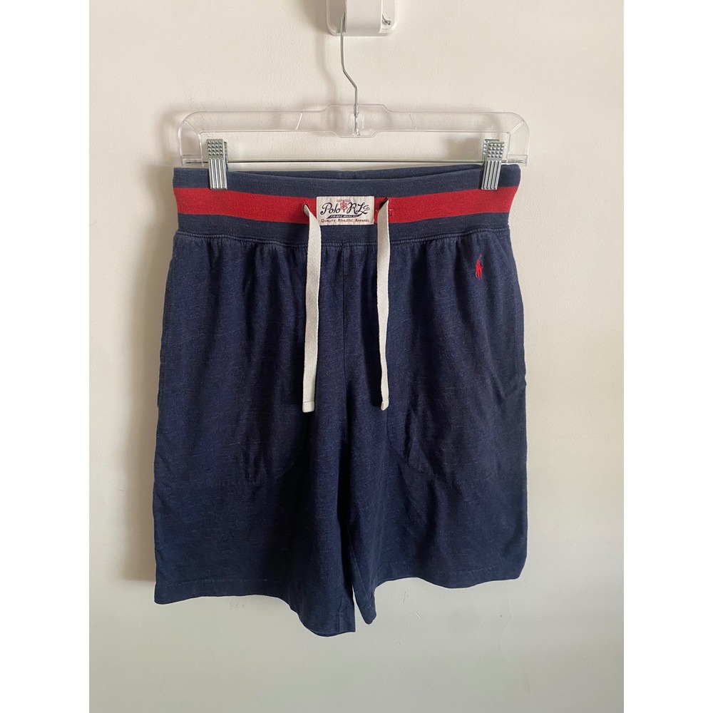 Polo Ralph Lauren Mens Navy Blue Red Striped Waistband Knit Lounge Shorts Small